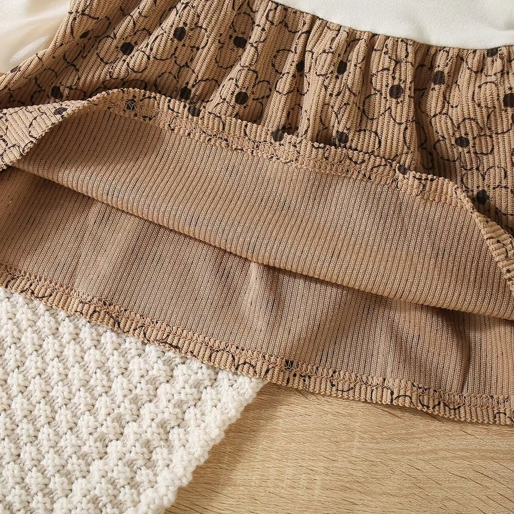 BlushBunny – Autumn Lace Floral Dress with Lantern Sleeves & Faux Halter Detail