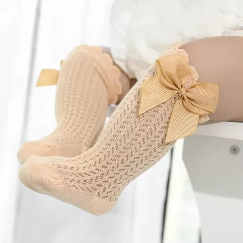 Princess Touch: Bow-Embellished Cotton Knee Socks for Baby Girls