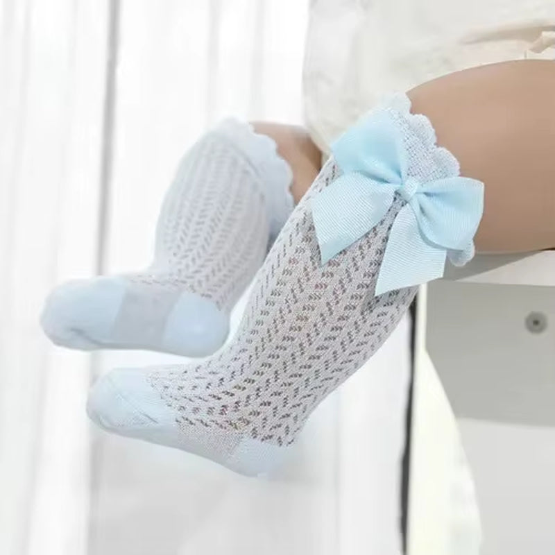 Princess Touch: Bow-Embellished Cotton Knee Socks for Baby Girls